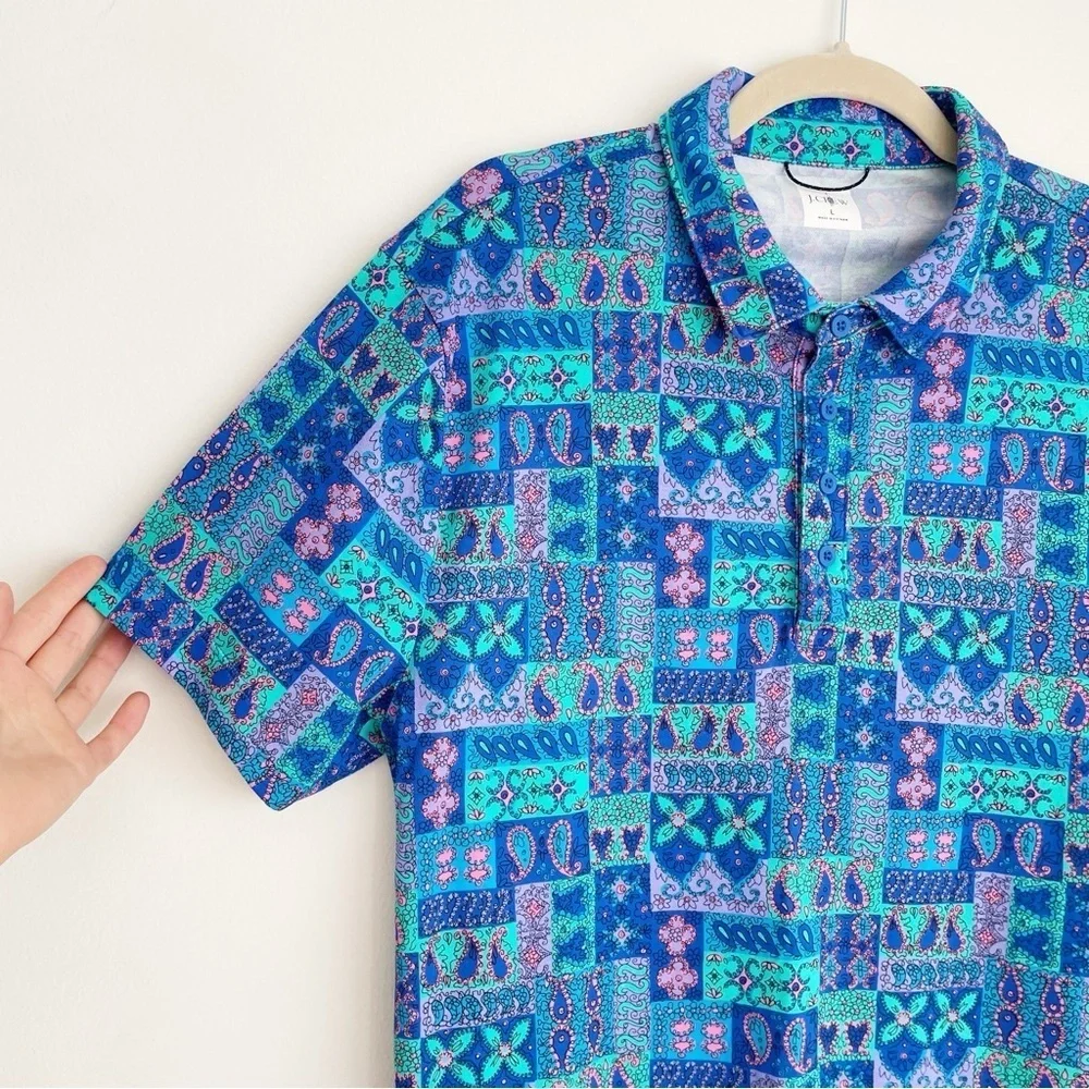 J Crew Performance Polo Shirt With COOLMAX in print size Large pattern golf tee